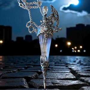 Mystical Silver Toned Dragons Blood Vial Pendant Necklace DND Witchy Cosplay